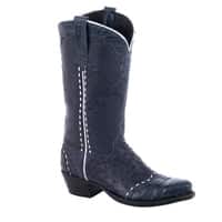 Burns Ladies 13" Navy Full Quill Ostrich and Caiman Cowboy Boots