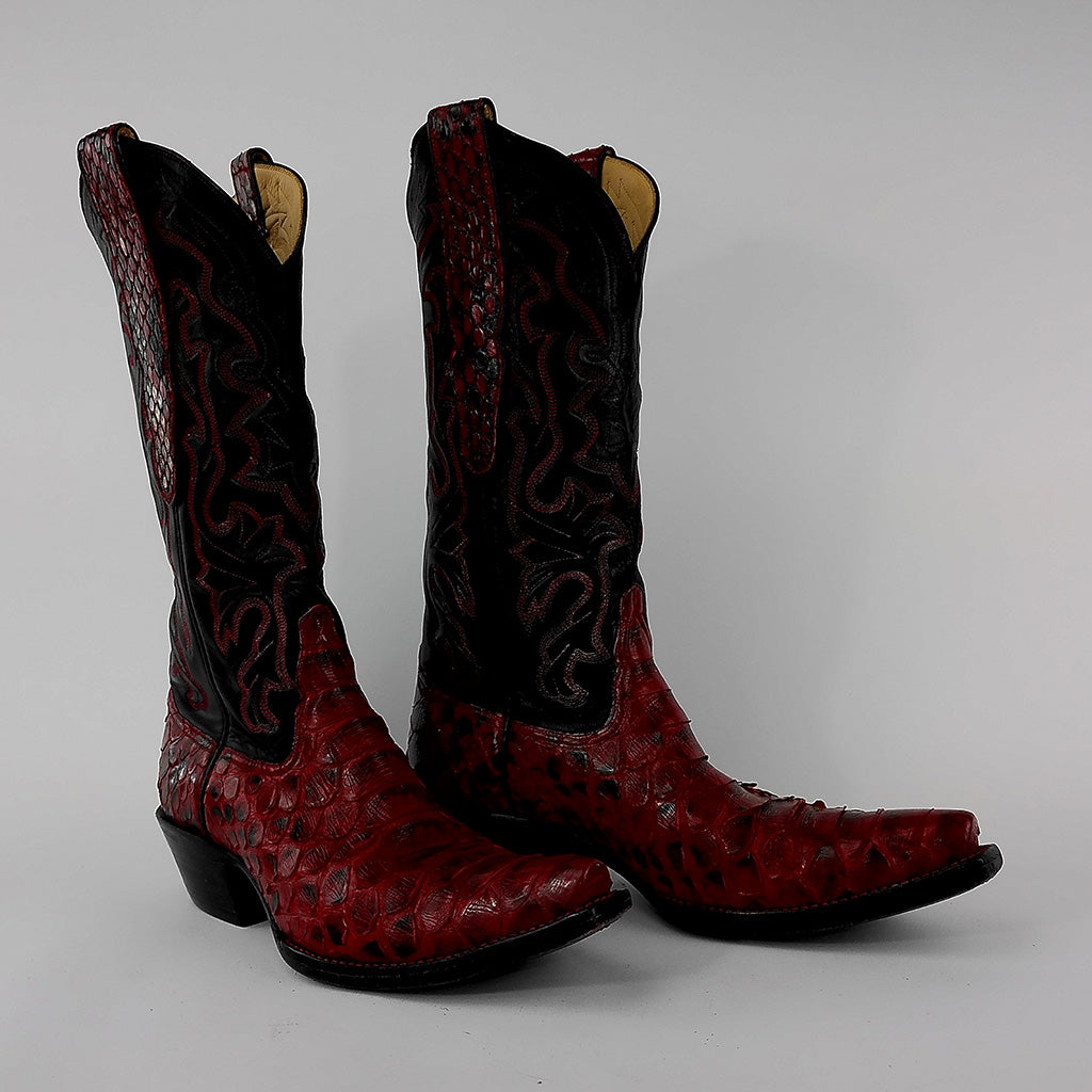 Nearly New Unbranded Women's Snakeskin Snip Toe Cowboy Boots - Size 6.5 - Black