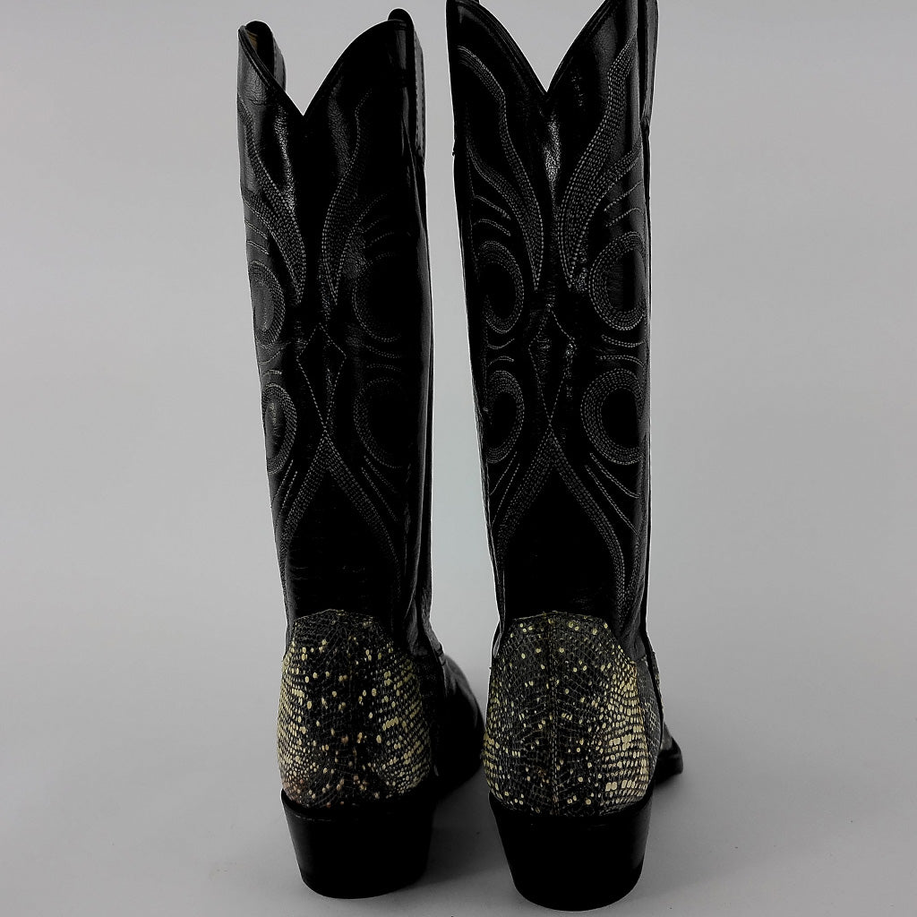 Nearly New Unbranded Women's Lizard Almond Toe Cowboy Boots - Size 6 - Black