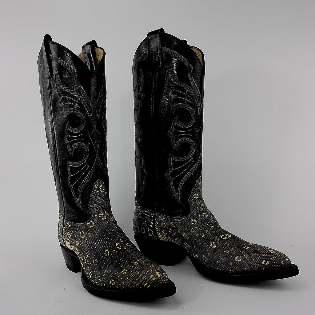 Nearly New Unbranded Women's Lizard Almond Toe Cowboy Boots - Size 6 - Black
