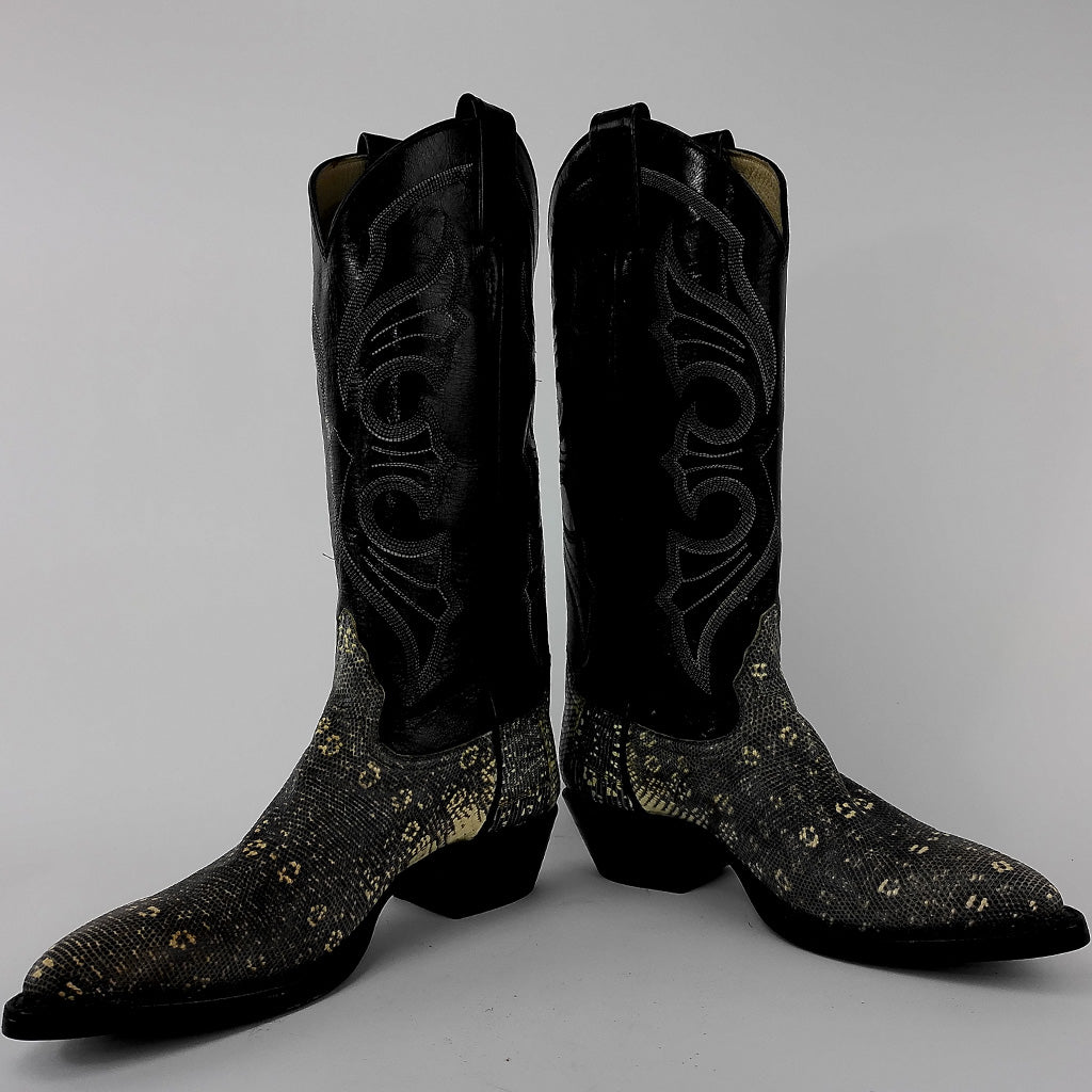 Nearly New Unbranded Women's Lizard Almond Toe Cowboy Boots - Size 6 - Black