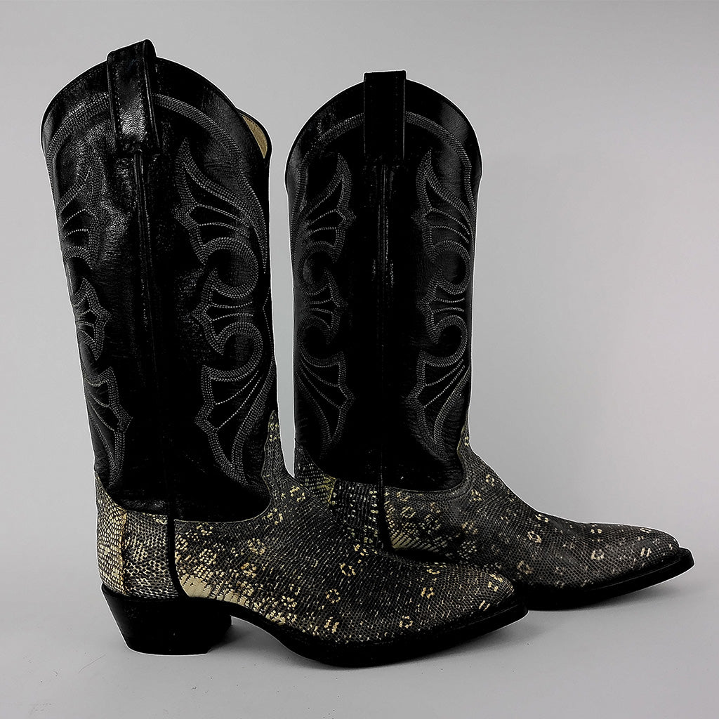 Nearly New Unbranded Women's Lizard Almond Toe Cowboy Boots - Size 6 - Black