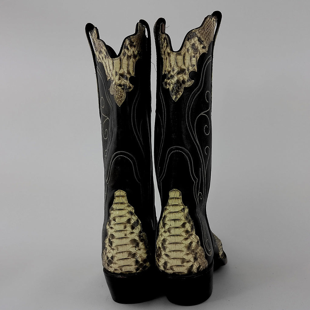 Previously Loved Unbranded Women's Snakeskin Almond Toe Cowboy Boots - Size 8.5 - Brown