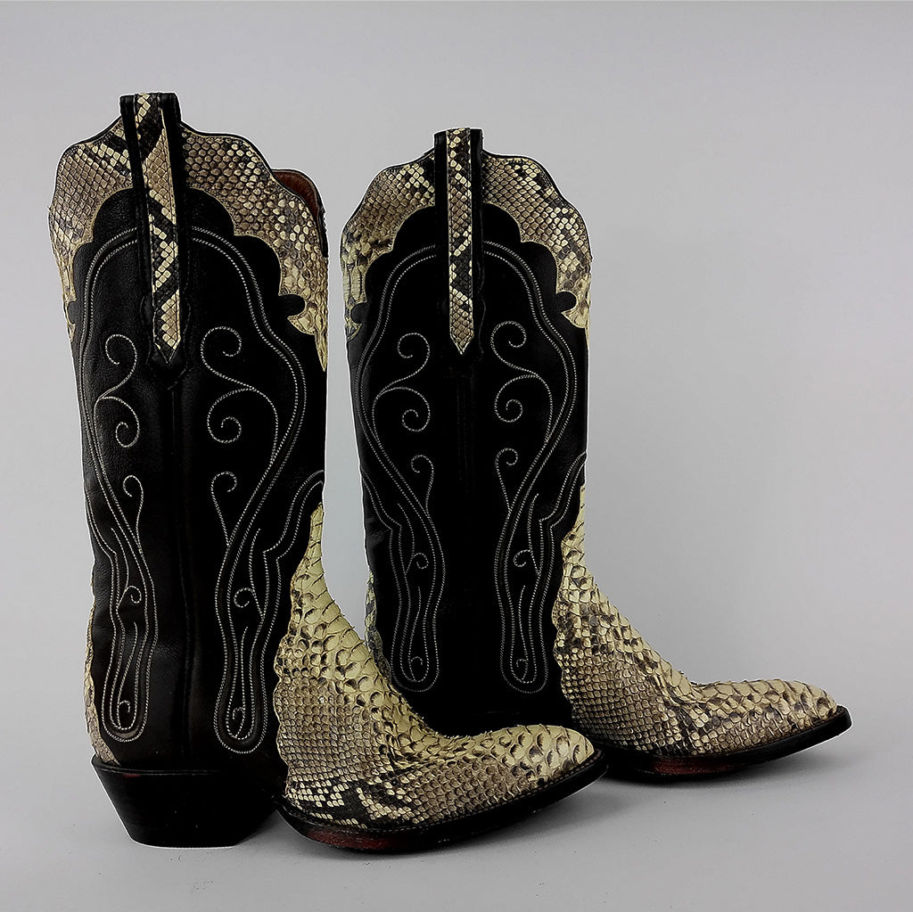 Previously Loved Unbranded Women's Snakeskin Almond Toe Cowboy Boots - Size 8.5 - Brown