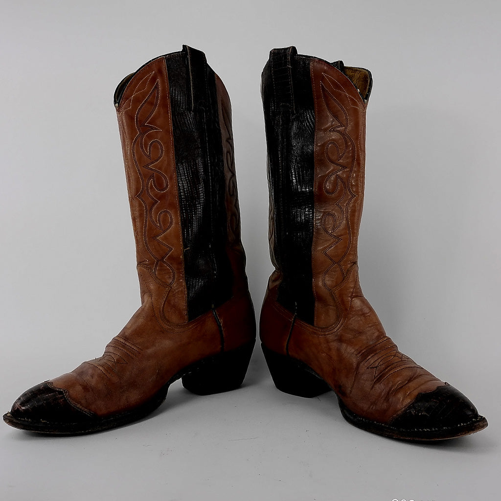Previously Loved Imperial Men's Lizard Round Toe Cowboy Boots - Size 8 - Black