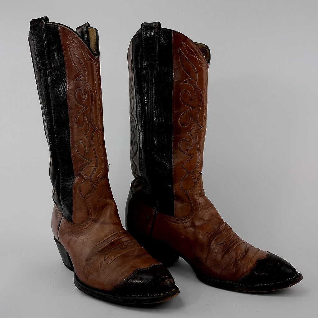 Previously Loved Imperial Men's Lizard Round Toe Cowboy Boots - Size 8 - Black