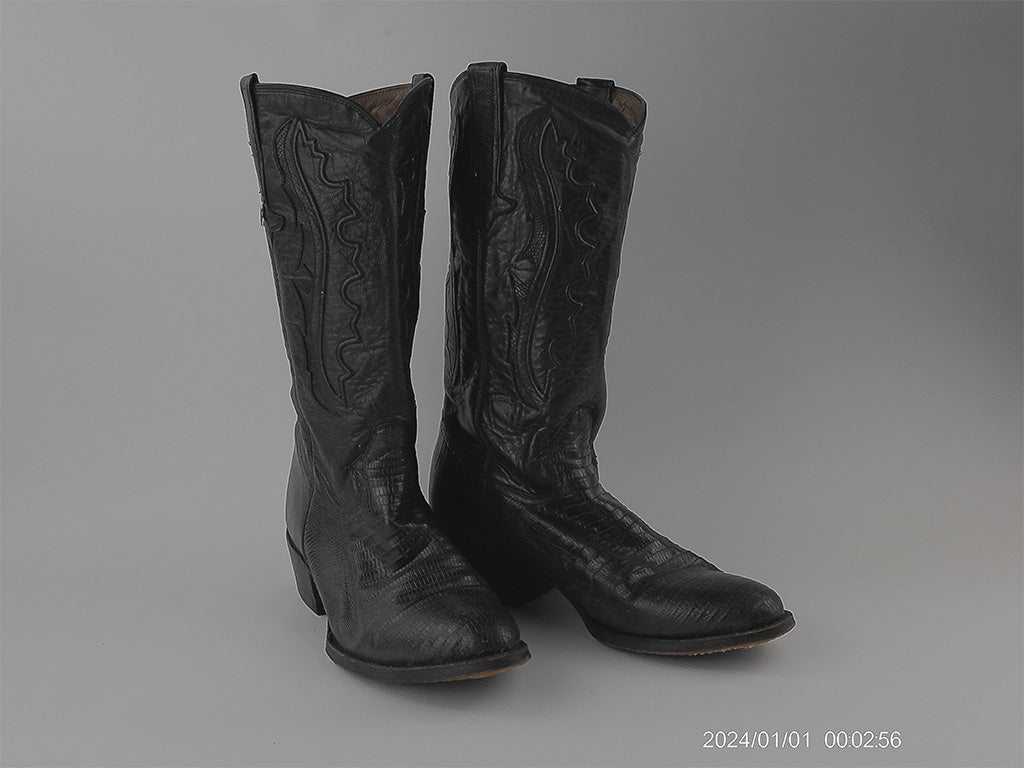 Previously Loved Montana Men's Lizard Round Toe Cowboy Boots - Size 10.5 - Black