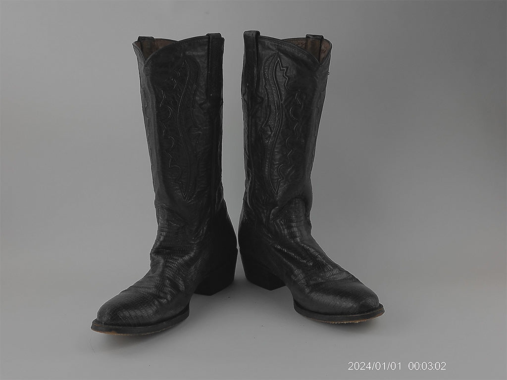 Previously Loved Montana Men's Lizard Round Toe Cowboy Boots - Size 10.5 - Black