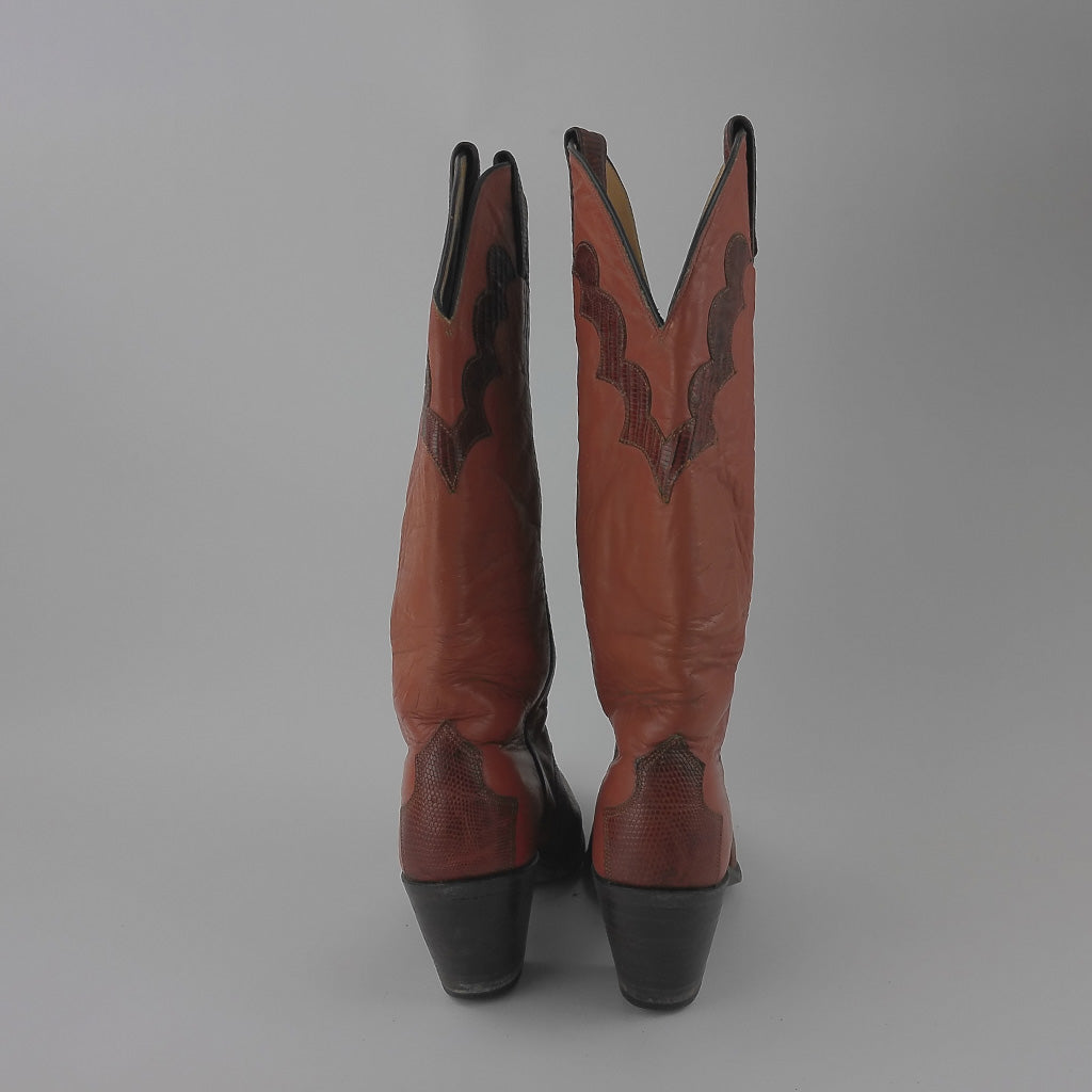 Previously Loved Justin Women's Almond Toe Tall Buckaroo Cowboy Boots - Size 5 - Brown
