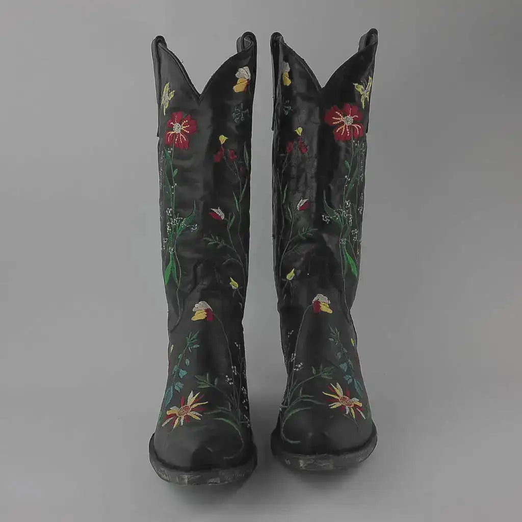 New Lane Floral Women's Snip Toe Cowboy Boots - Size 9 - Black