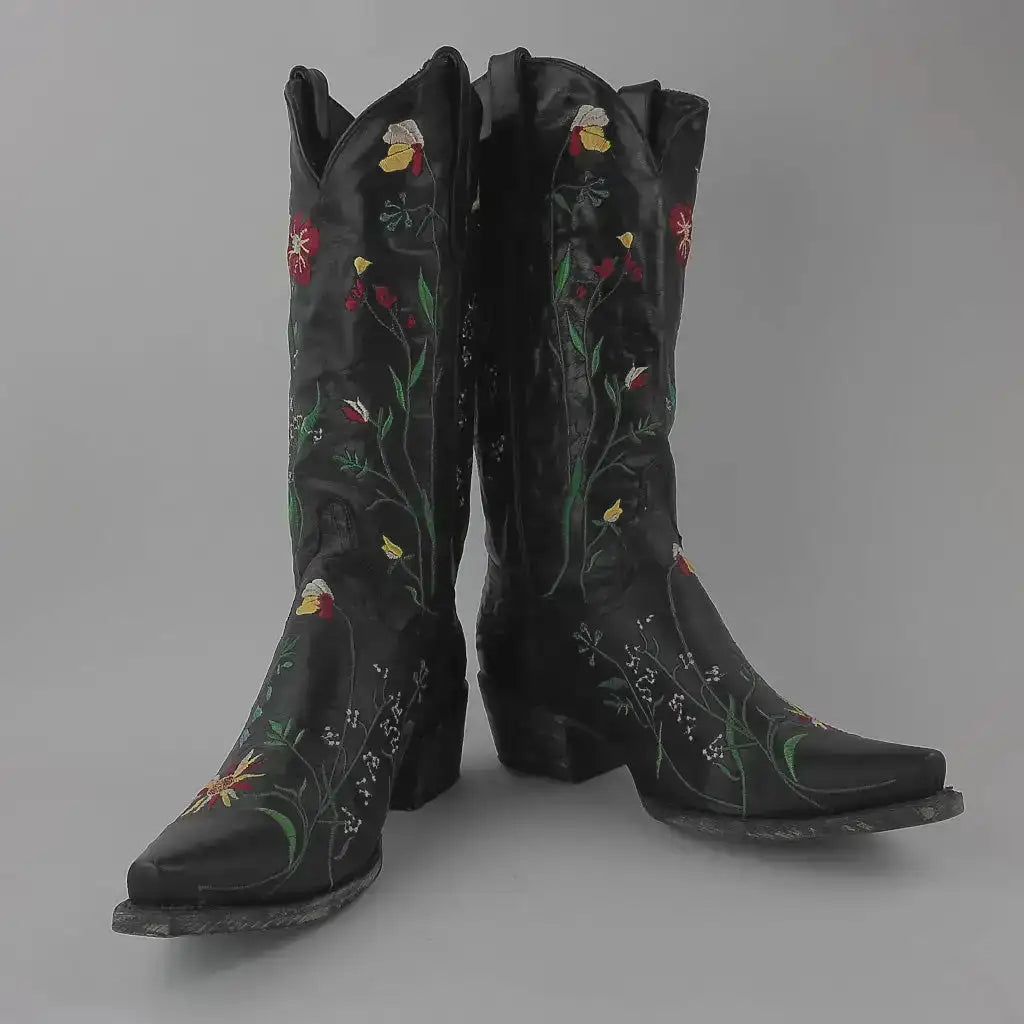 New Lane Floral Women's Snip Toe Cowboy Boots - Size 9 - Black