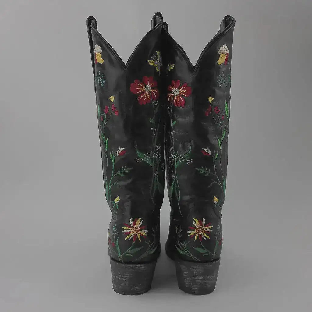 New Lane Floral Women's Snip Toe Cowboy Boots - Size 9 - Black