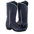 Burns Ladies 13" Navy Full Quill Ostrich and Caiman Cowboy Boots