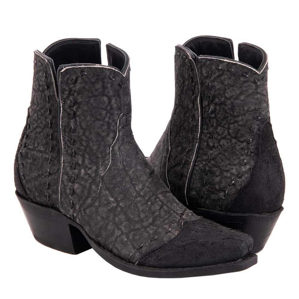 Burns Ladies Grey Elephant Black Break Goat Buckstitch Short Boot