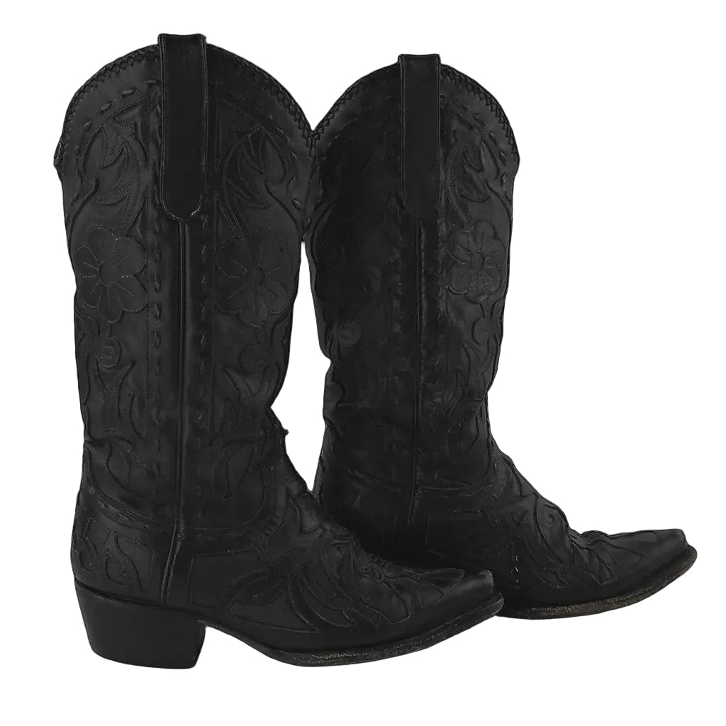 Previously Loved Lane Women's Overlay Snip Toe Cowboy Boots - Size 8 - Black