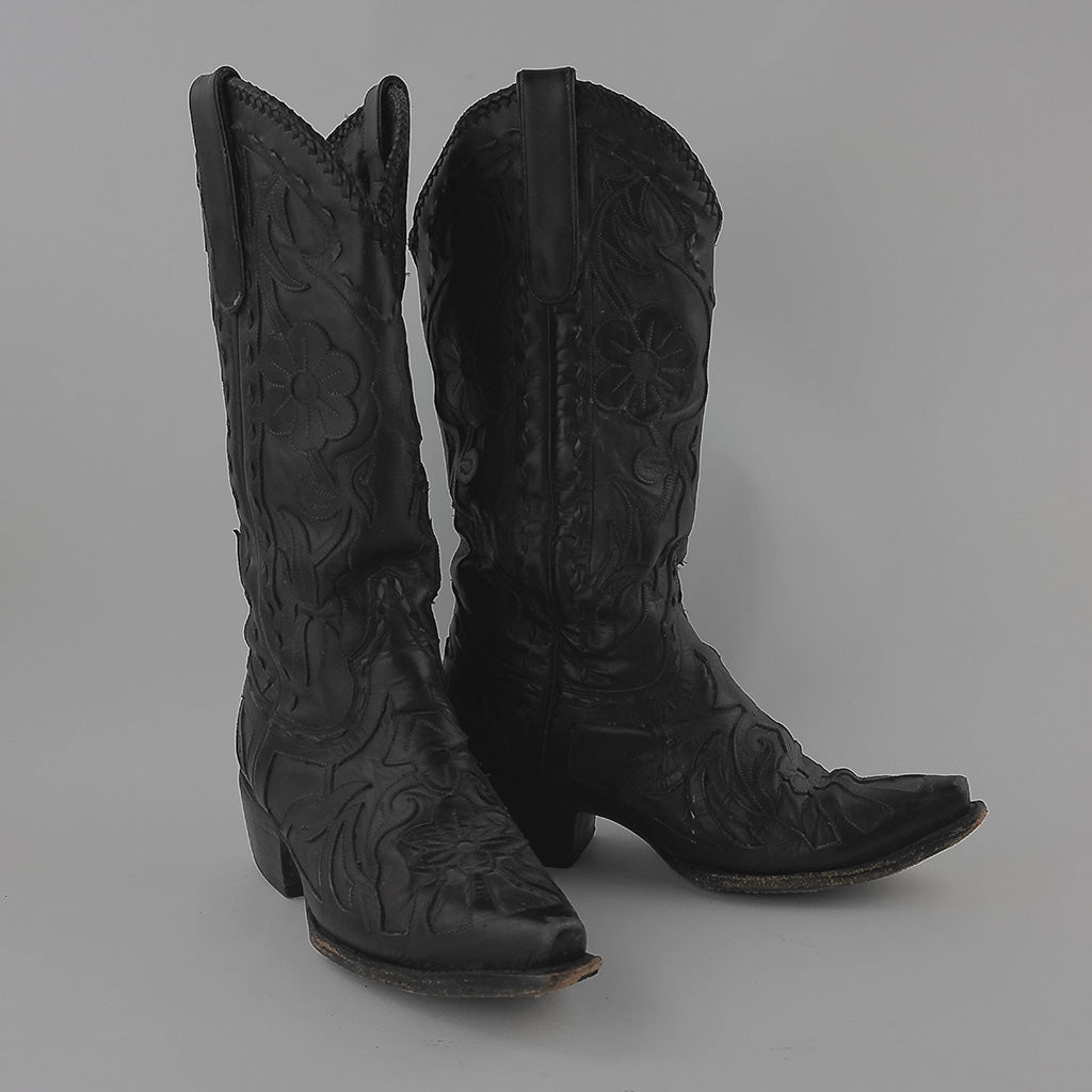 Previously Loved Lane Women's Overlay Snip Toe Cowboy Boots - Size 8 - Black