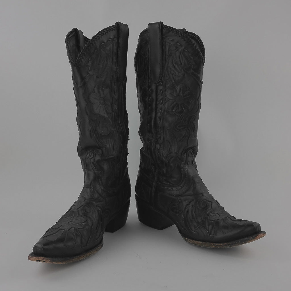 Previously Loved Lane Women's Overlay Snip Toe Cowboy Boots - Size 8 - Black