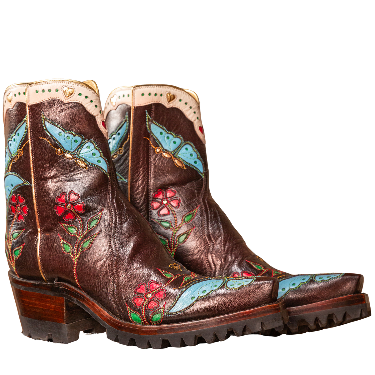Back at the Ranch Madam Butterfly Ankle Zipper with Lug - Brown / Turquoise