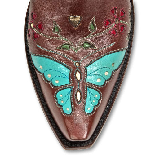 Back at the Ranch Madam Butterfly Ankle Zipper with Lug - Brown / Turquoise