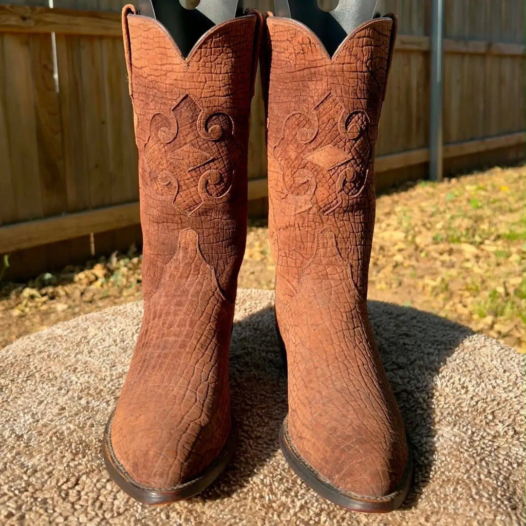 Lucchese Chocolate Full Hippo Print VTG Cowboy Boots 9.5c (Fit 8.5D)