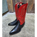 RIOS of MERCEDES Mens Vintage Red Black Pointed X Toe Cowboy Boots 8.5D
