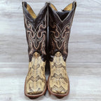 Cowtown Canebrake Rattlesnake Cowboy Boot Men 8.5 D Brown Natural Exotic Western