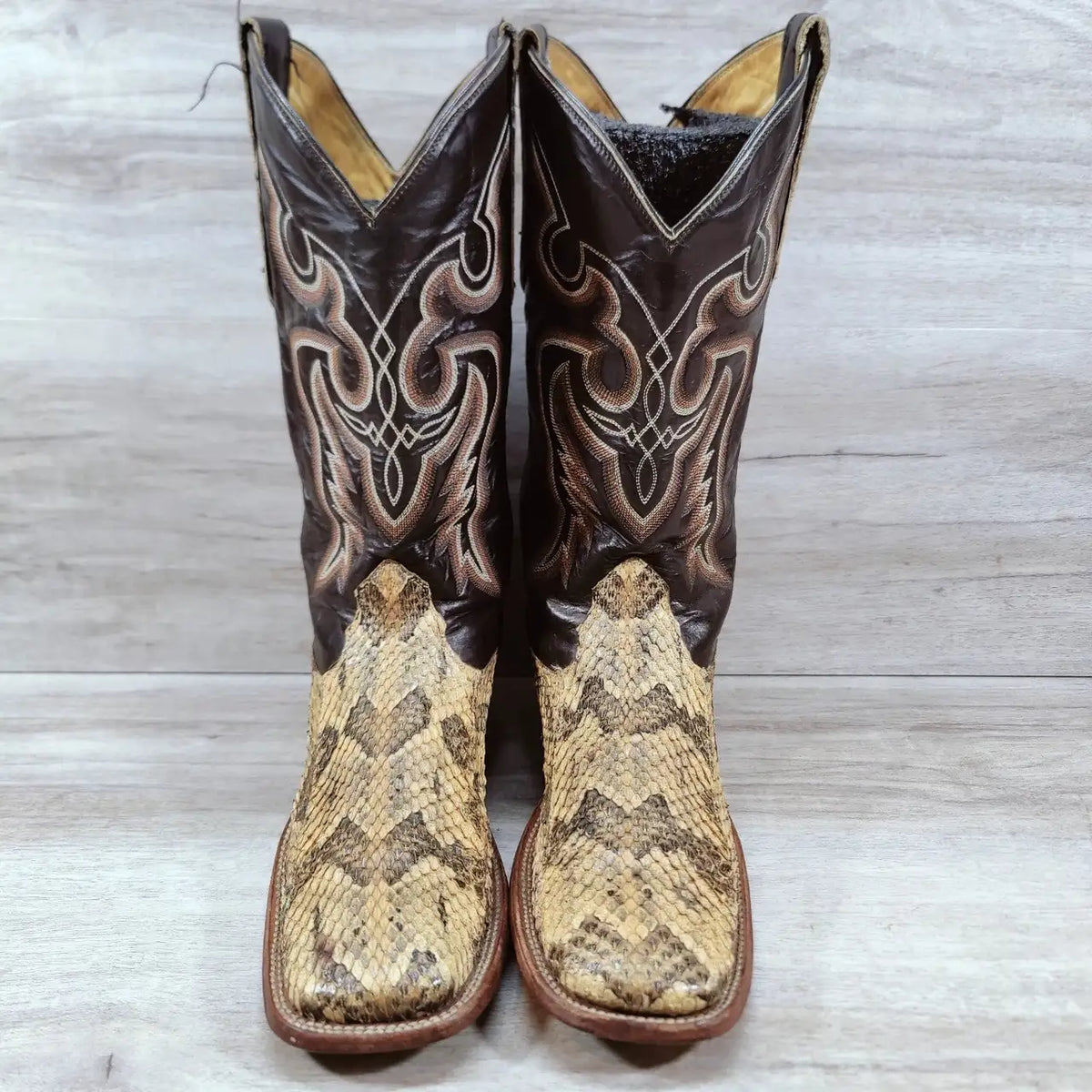 Cowtown Canebrake Rattlesnake Cowboy Boot Men 8.5 D Brown Natural Exotic Western