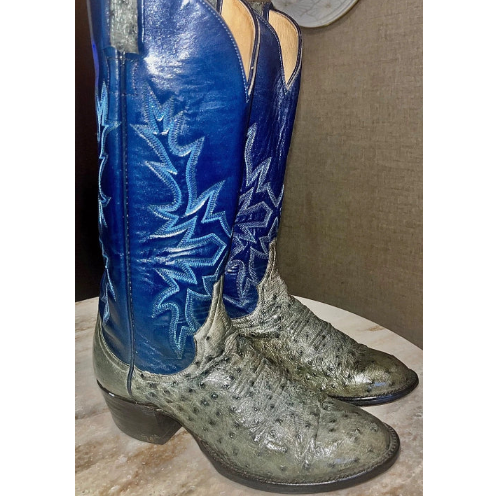6 C WOMENS VINTAGE Olive Green LARRY MAHAN L5012 Full Quill Ostrich WESTERN BOOT