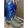 6 C WOMENS VINTAGE Olive Green LARRY MAHAN L5012 Full Quill Ostrich WESTERN BOOT