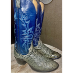 6 C WOMENS VINTAGE Olive Green LARRY MAHAN L5012 Full Quill Ostrich WESTERN BOOT