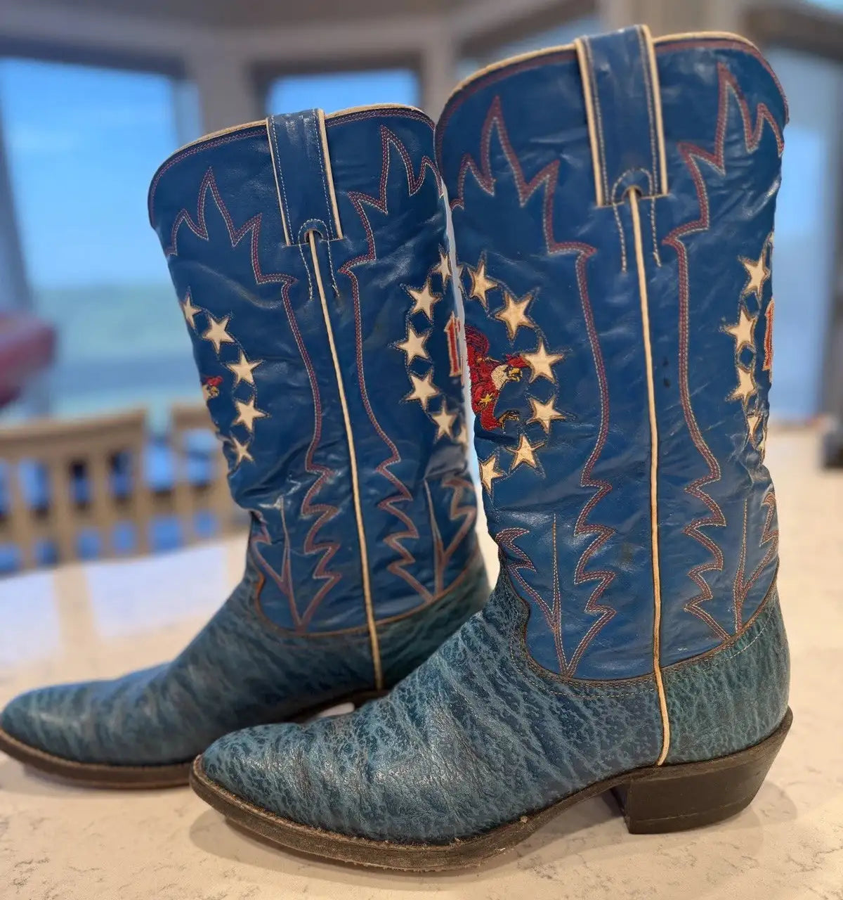 Vintage JUSTIN 1970's 1776 Bicentennial Blue Leather Cowboy Boots size 8