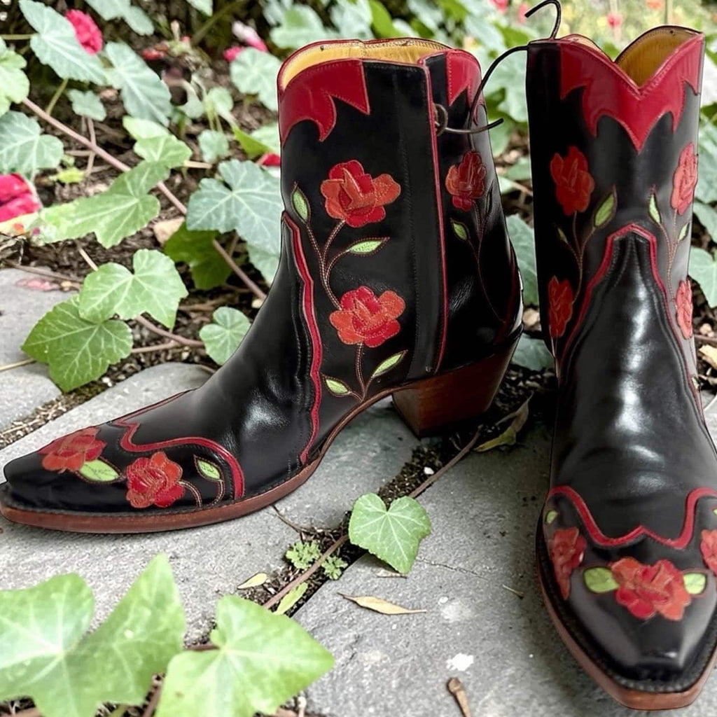 BACK AT THE RANCH O'Susanna Red Rose Floral 9.5C Cowgirl ANKLE BOOTS