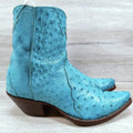 Back At The Ranch Full Ostrich Short Western Boots Women 9.5 C Blue Turquoise