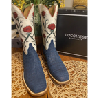 Lucchese Boots 'Evening Patriots' Blue Sueded Caiman 11.5D *NEW*