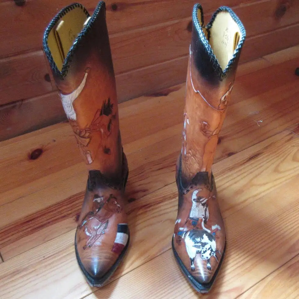 Hand-tooled and whip stitched women's cowboy boots