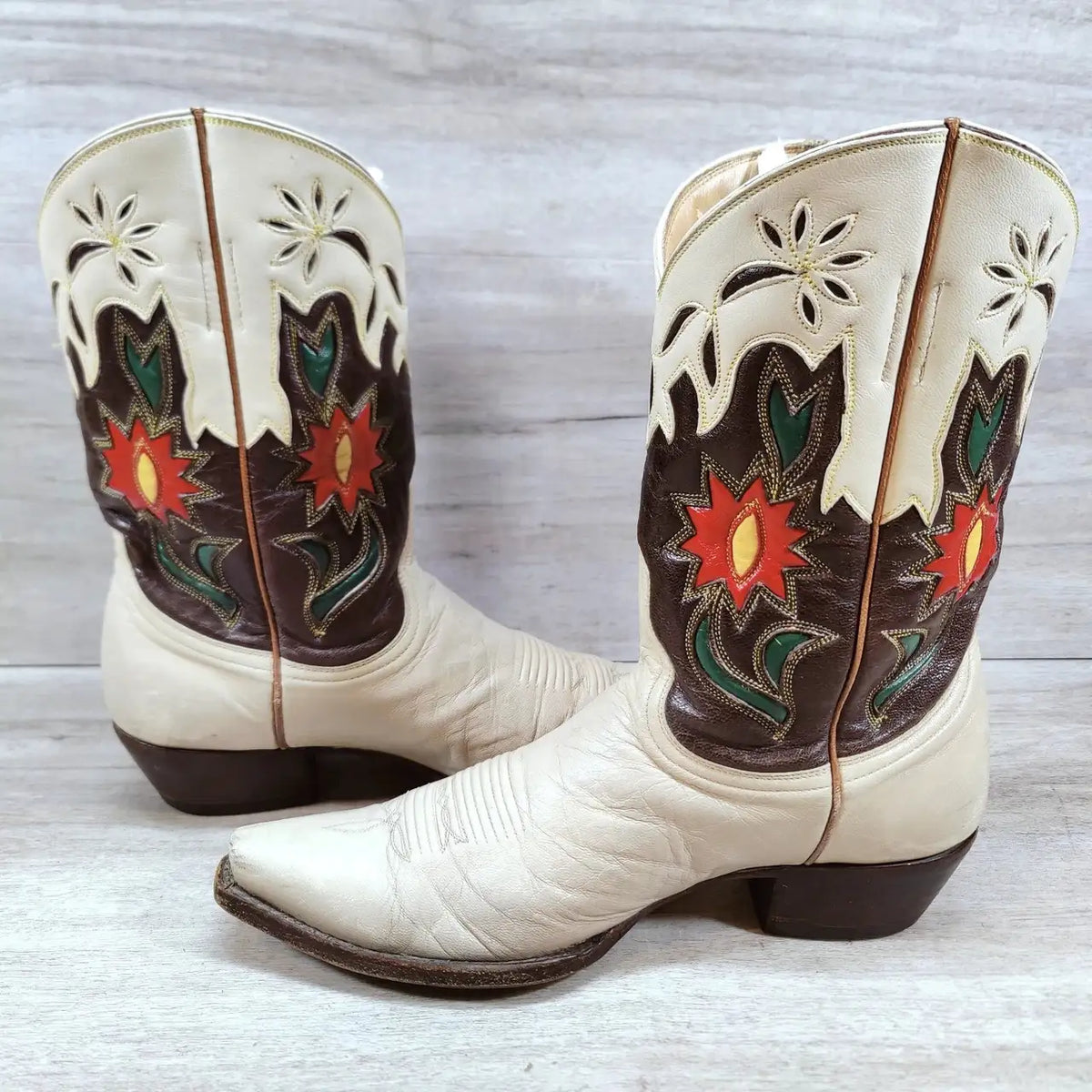 VTG Old Gringo Flower Western Boots Women 9 B Beige Floral Cowboy Cowgirl
