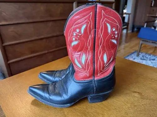 Rocketbuster Cowboy Boots Womenâ€™s 6.5 Red And Black Leather Western Cowgirl USA