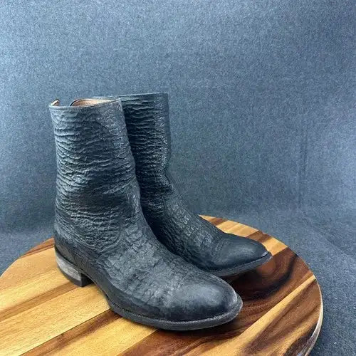 J.B. Hill Mens Black Exotic Textured Leather Texas Handmade Cowboy Boots 10D