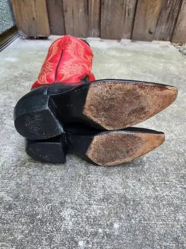 RIOS of MERCEDES Mens Vintage Red Black Pointed X Toe Cowboy Boots 8.5D