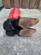 RIOS of MERCEDES Mens Vintage Red Black Pointed X Toe Cowboy Boots 8.5D