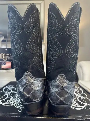 Black Jack Men's Handmade Exotic Anthracite Pirarucu John Wayne Toe Boots 10 D!