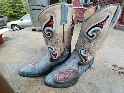 Custom Painted Cowboy Boots in Peterbilt theme - NOT A SINGLE PAIR LIKE THIS ON EBAY!!
