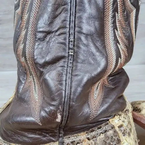 Cowtown Canebrake Rattlesnake Cowboy Boot Men 8.5 D Brown Natural Exotic Western