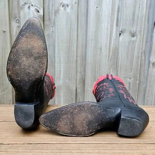 Vintage CABOOTS Custom Women's Cowboy Boots Black/Red Size 8 B Made In USA $1100