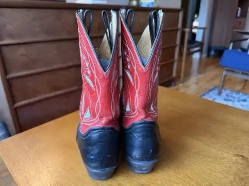 Rocketbuster Cowboy Boots Womenâ€™s 6.5 Red And Black Leather Western Cowgirl USA