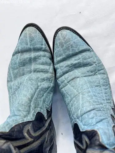 Larry Mahan Women 9.5 M Turquoise Embossed Leather Tall Cowboy Western Boots