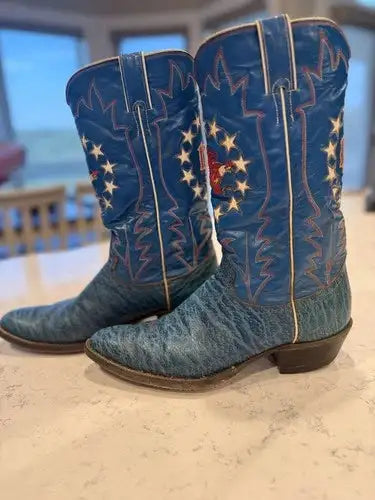 Vintage JUSTIN 1970's 1776 Bicentennial Blue Leather Cowboy Boots size 8
