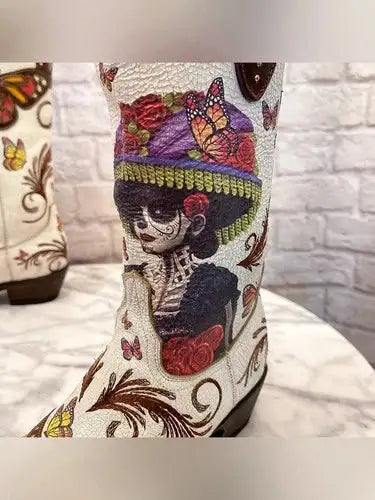 Old Gringo Catarina Cowboy Boots Dia De Los Muertos Taupe 5.5B EUC