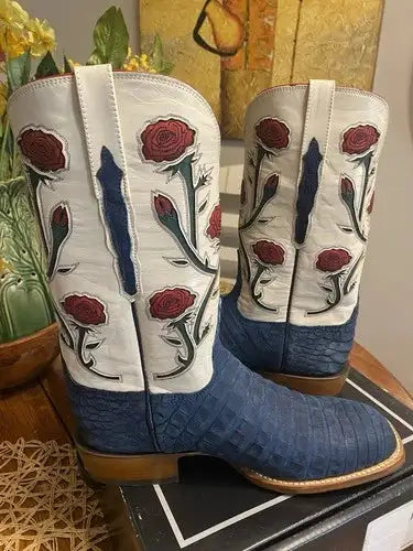 Lucchese Boots 'Evening Patriots' Blue Sueded Caiman 11.5D *NEW*