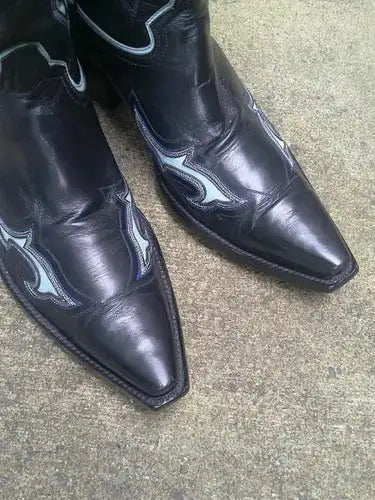 LONGHORN Mens CUSTOM Black Inlay Cowboy Western Boots sz 9-9.5D